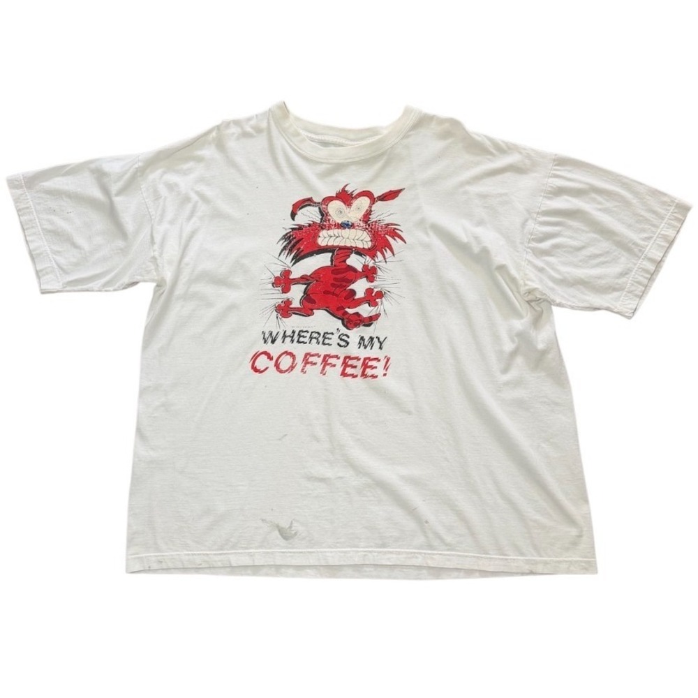 Vintage 90s Wheres My Coffee Stressed out Cat Kitty Graphic Art Animal T-shirt